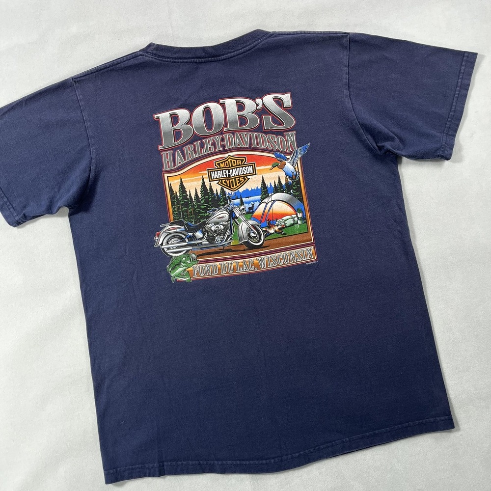 Vintage Harley-Davidson Shirt Mens Large Blue Bobs Fond‎ Du Lac Wisconsin 2005